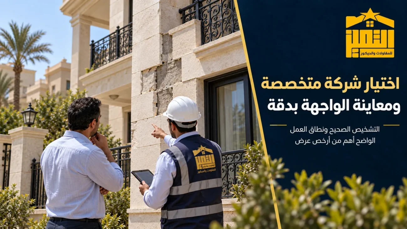 معاينة واجهة حجر أبيض واختيار شركة متخصصة لتحديد أسباب سقوط الحجر وطريقة الترميم
