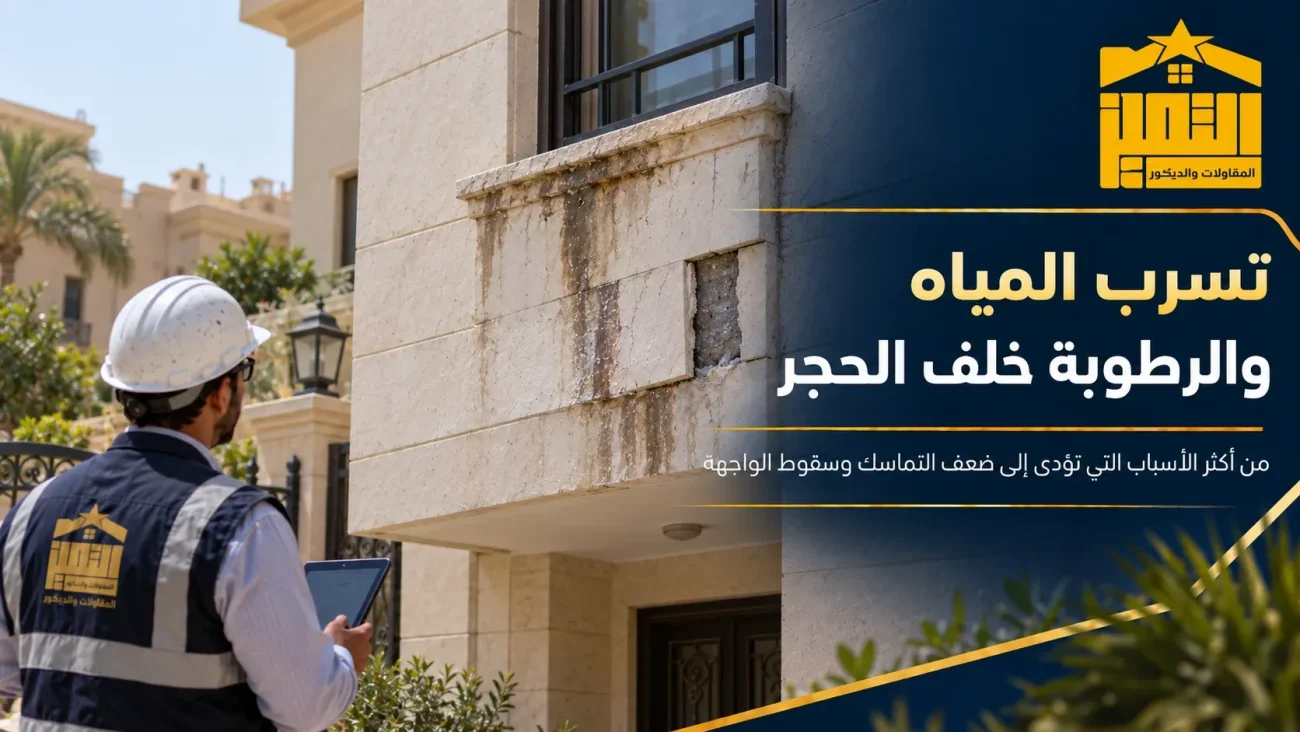 تسرب المياه والرطوبة خلف الحجر الأبيض وتأثيرها على تماسك حجر الواجهة