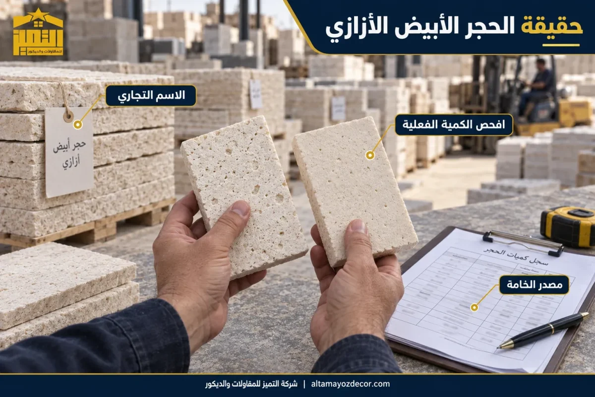 مقارنة عينات الحجر الأبيض الأزازي والتحقق من اسم الحجر ومصدر الخامة والكمية الفعلية